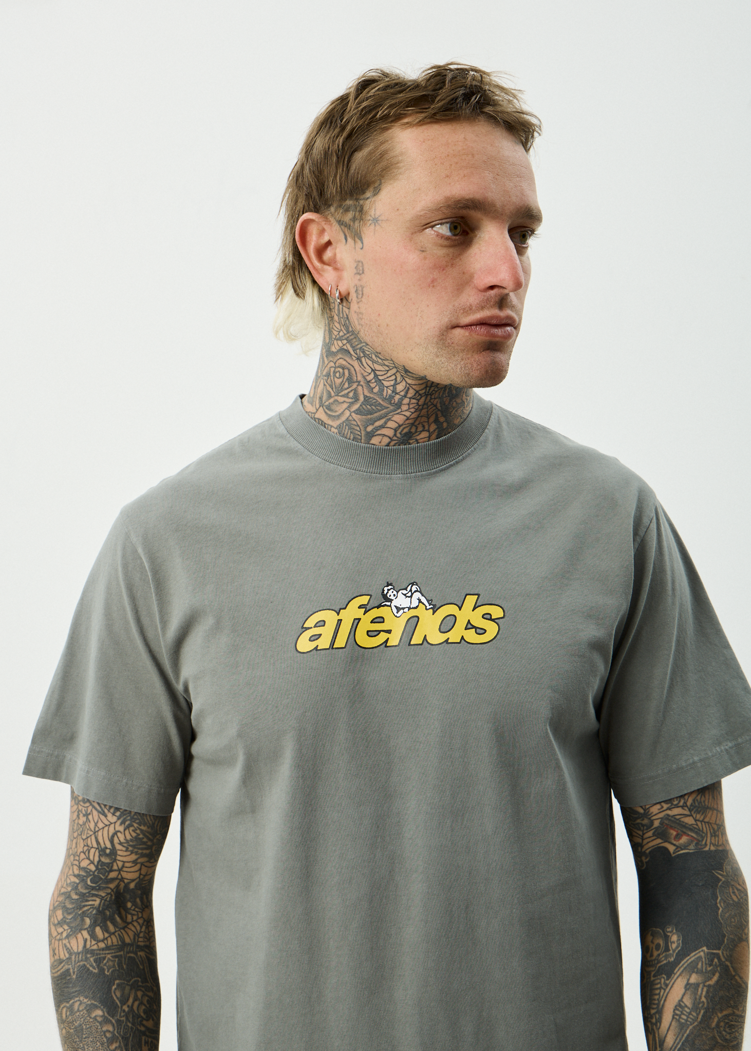 AFENDS Mens Angel Boy - Recycled Retro Fit Tee - Washed Sycamore