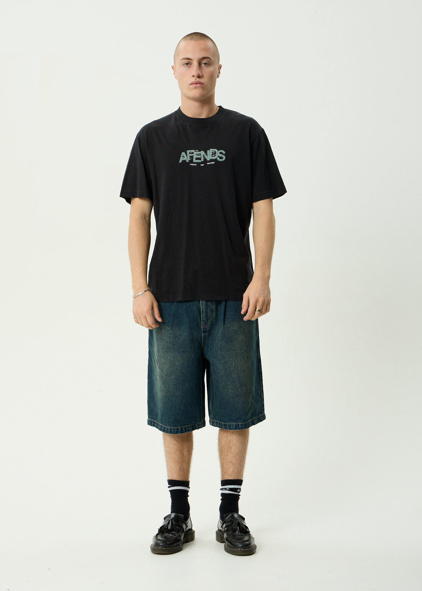 AFENDS Mens Safety - Hemp Retro Fit Tee - Stone Black