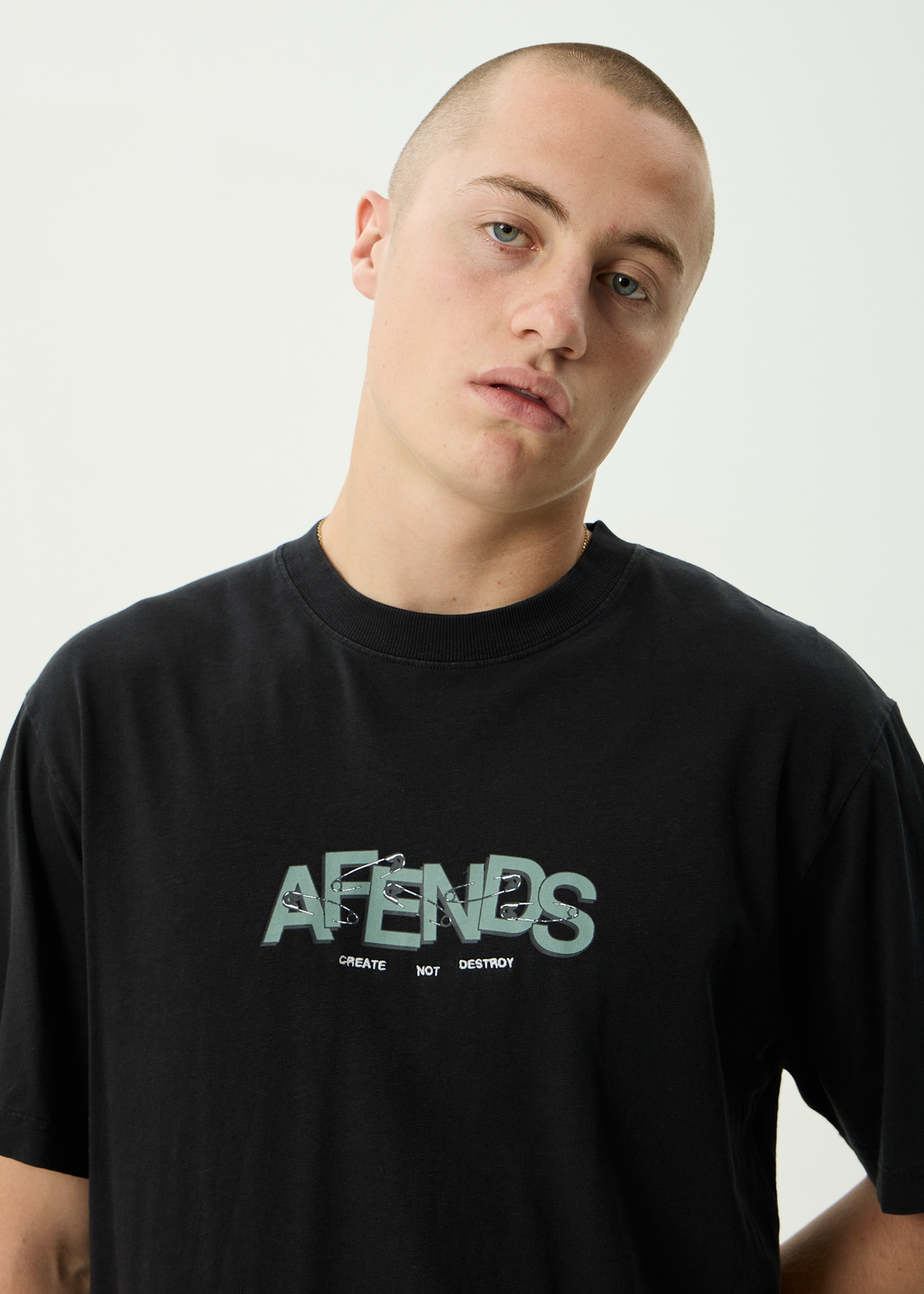 AFENDS Mens Safety - Hemp Retro Fit Tee - Stone Black