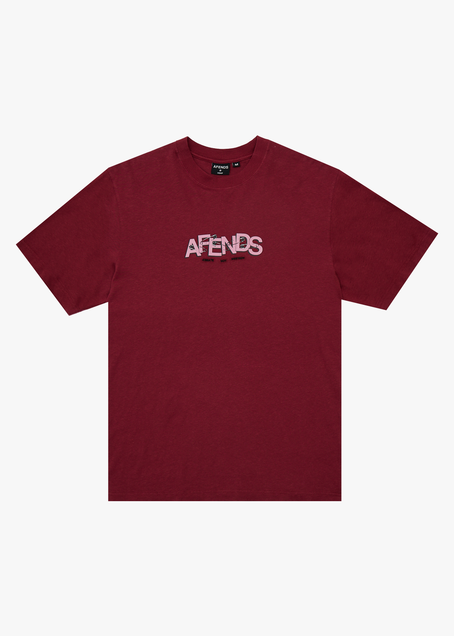 AFENDS Mens Safety - Hemp Retro Fit Tee - Washed Burgundy