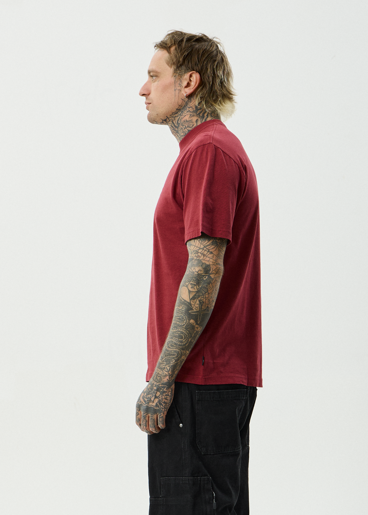AFENDS Mens Safety - Hemp Retro Fit Tee - Washed Burgundy