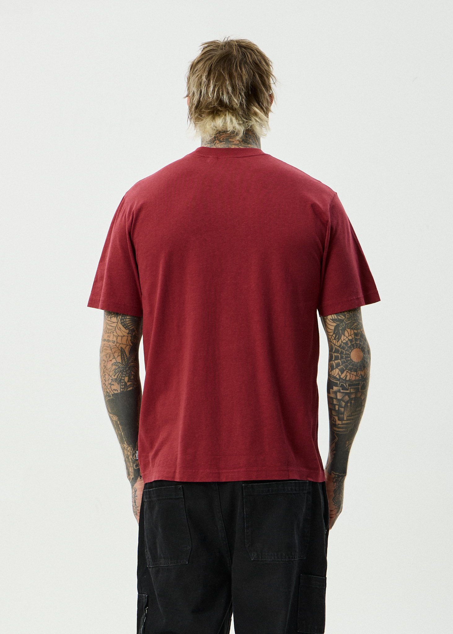 AFENDS Mens Safety - Hemp Retro Fit Tee - Washed Burgundy