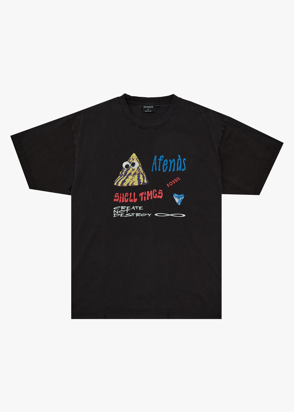 AFENDS Mens Shell Times - Recycled Boxy Fit Tee - Stone Black