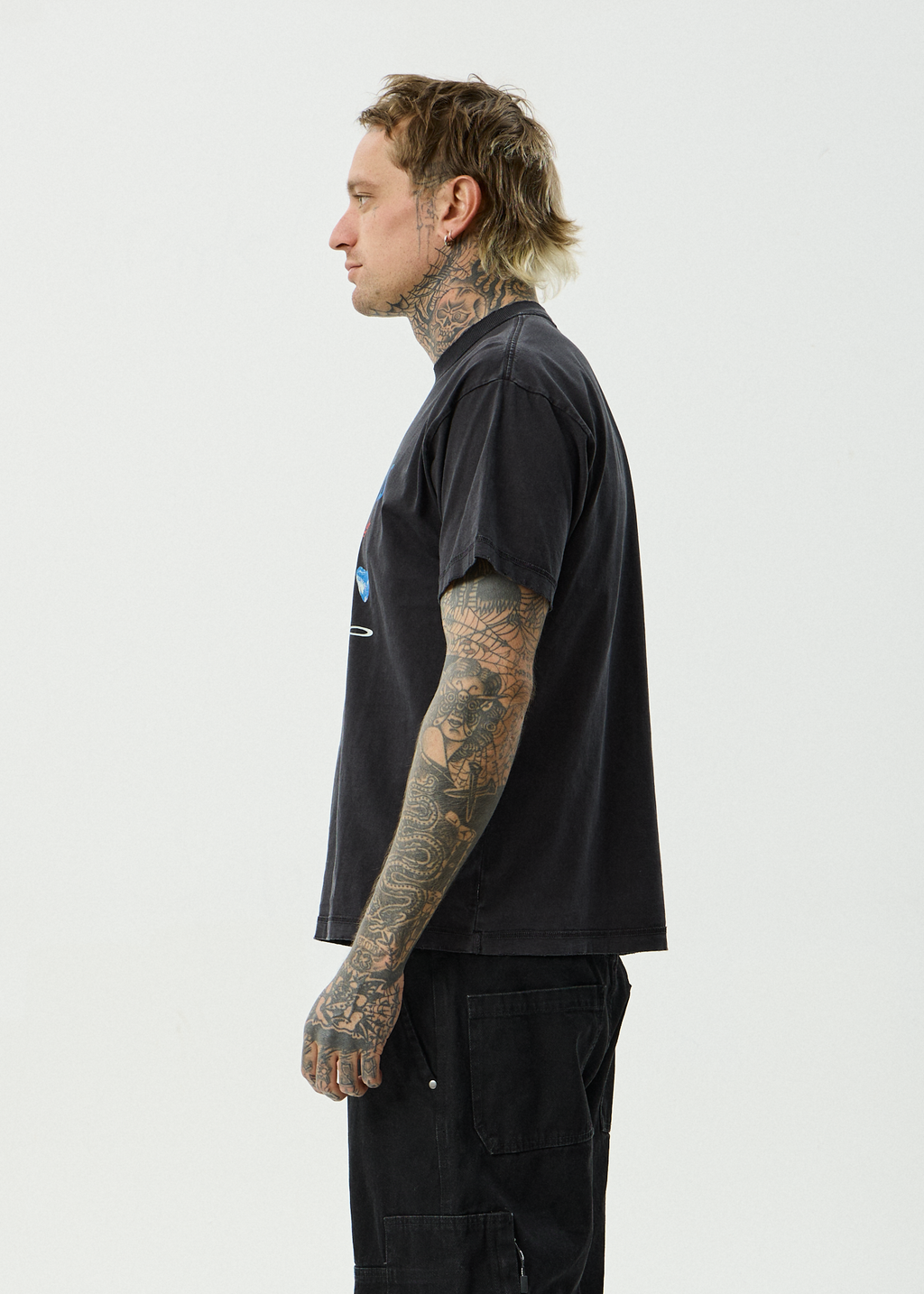 AFENDS Mens Shell Times - Recycled Boxy Fit Tee - Stone Black