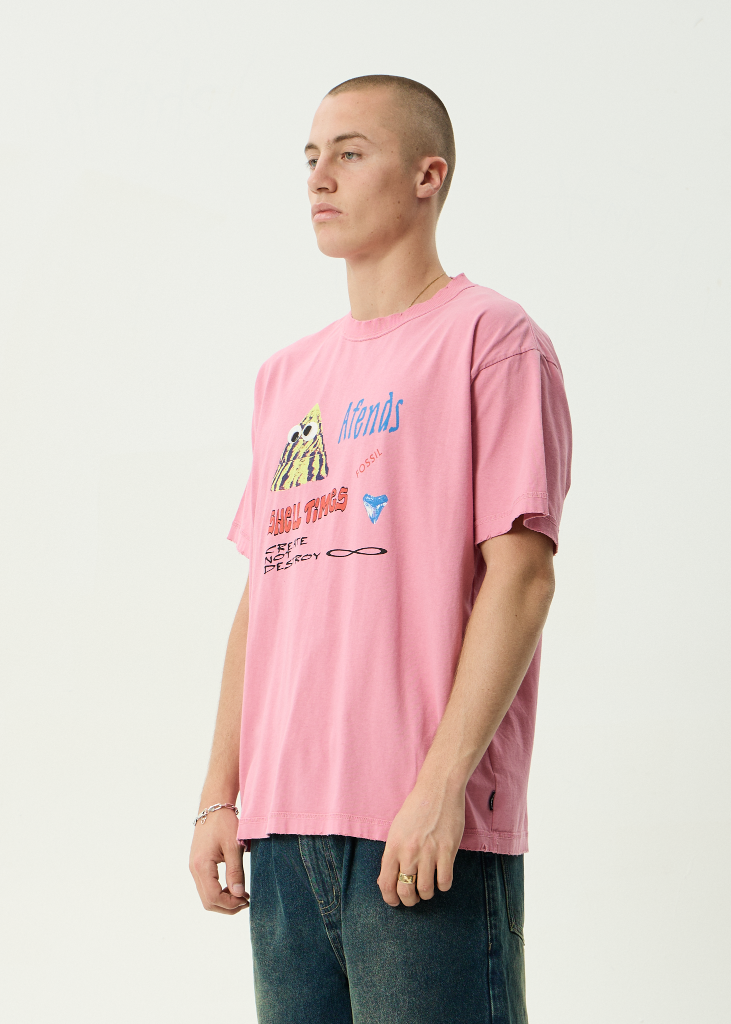 AFENDS Mens Shell Times - Recycled Boxy Fit Tee - Washed Marrakesh