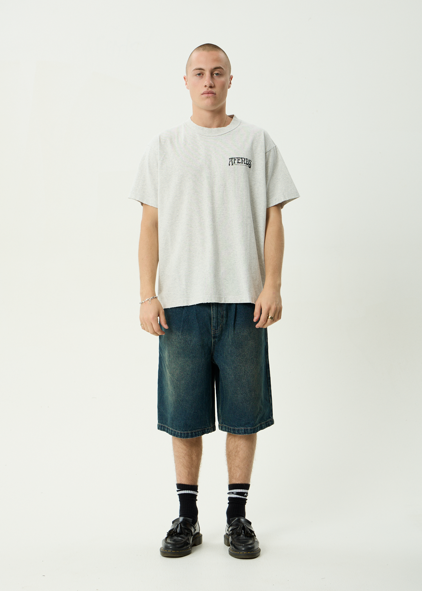 AFENDS Mens House - Heavyweight Boxy Tee - Grey Marle