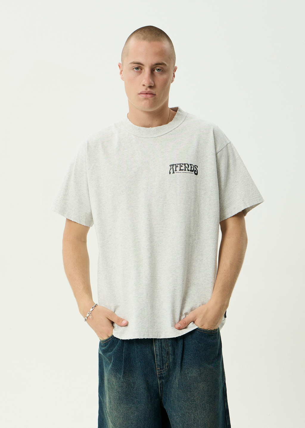 AFENDS Mens House - Heavyweight Boxy Tee - Grey Marle