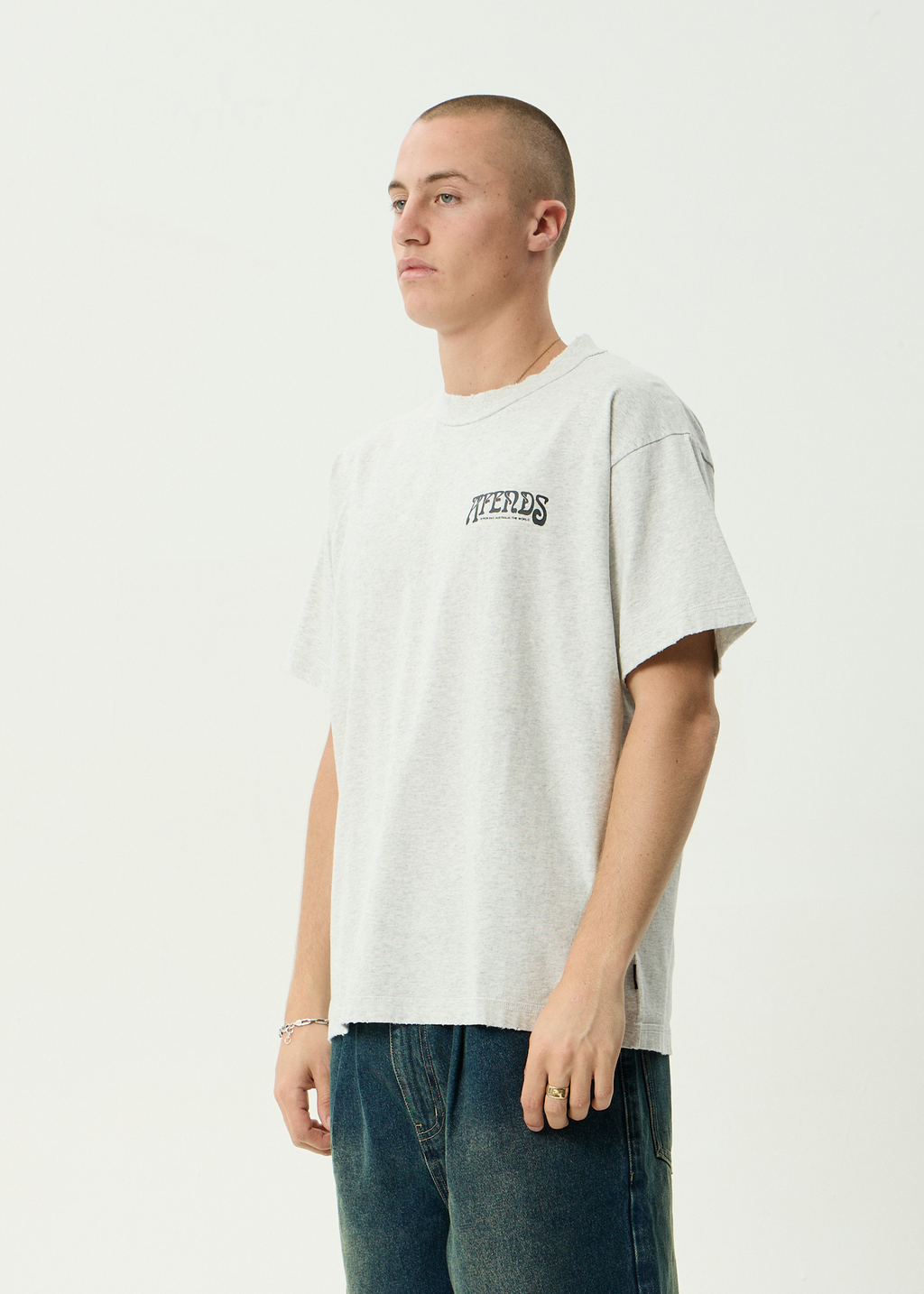 AFENDS Mens House - Heavyweight Boxy Tee - Grey Marle