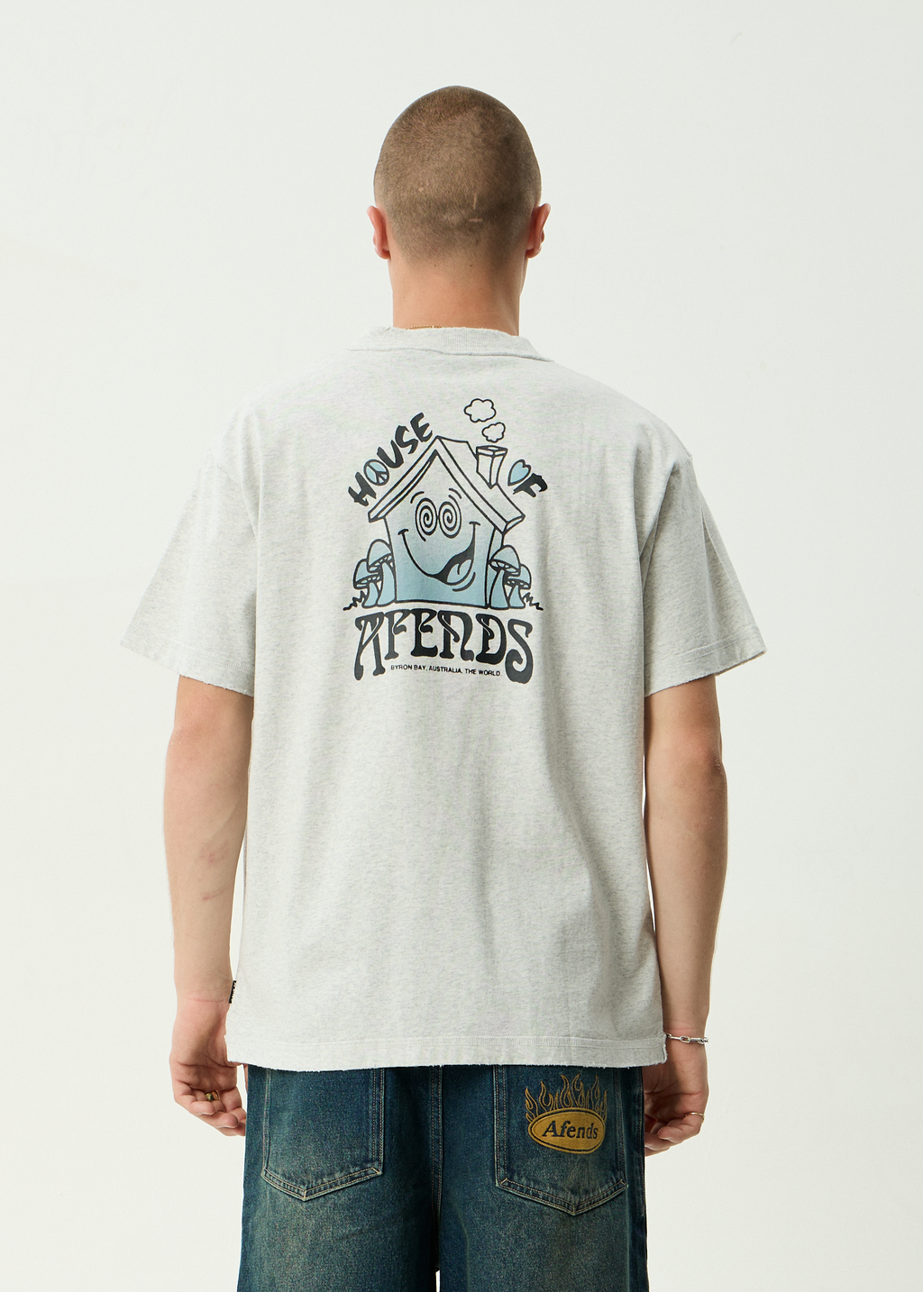 AFENDS Mens House - Heavyweight Boxy Tee - Grey Marle
