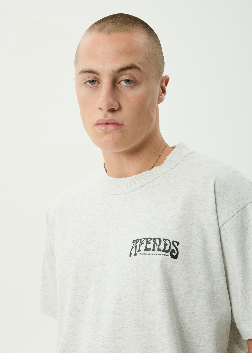 AFENDS Mens House - Heavyweight Boxy Tee - Grey Marle