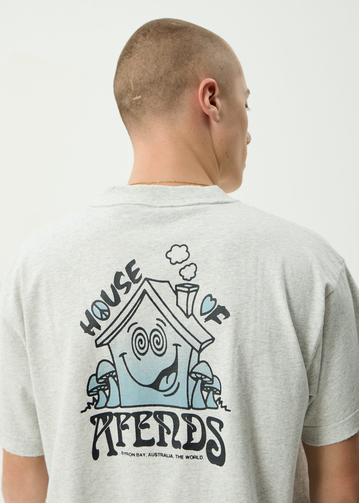 AFENDS Mens House - Heavyweight Boxy Tee - Grey Marle