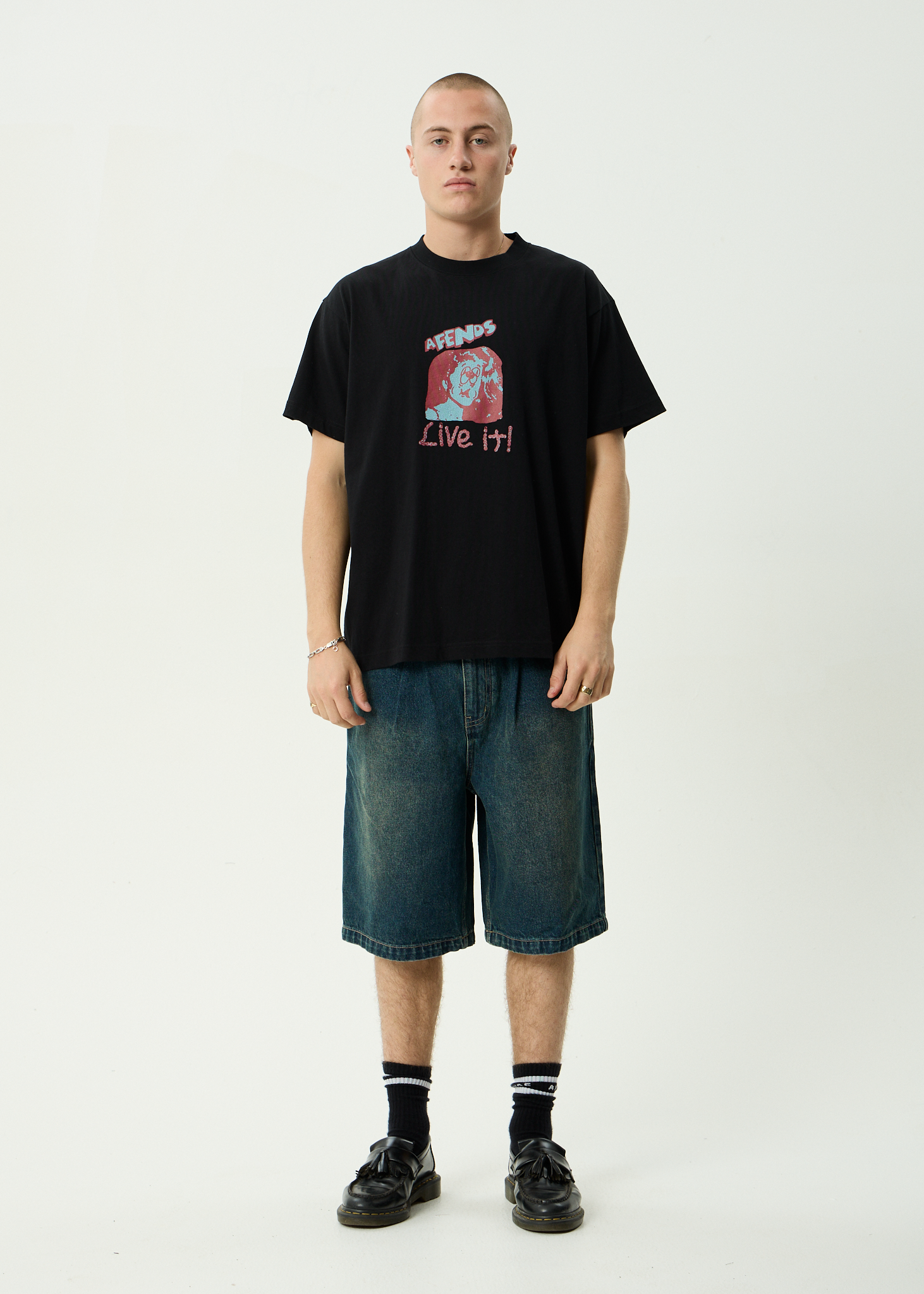 AFENDS Mens Live It - Recycled Boxy Fit Tee - Black