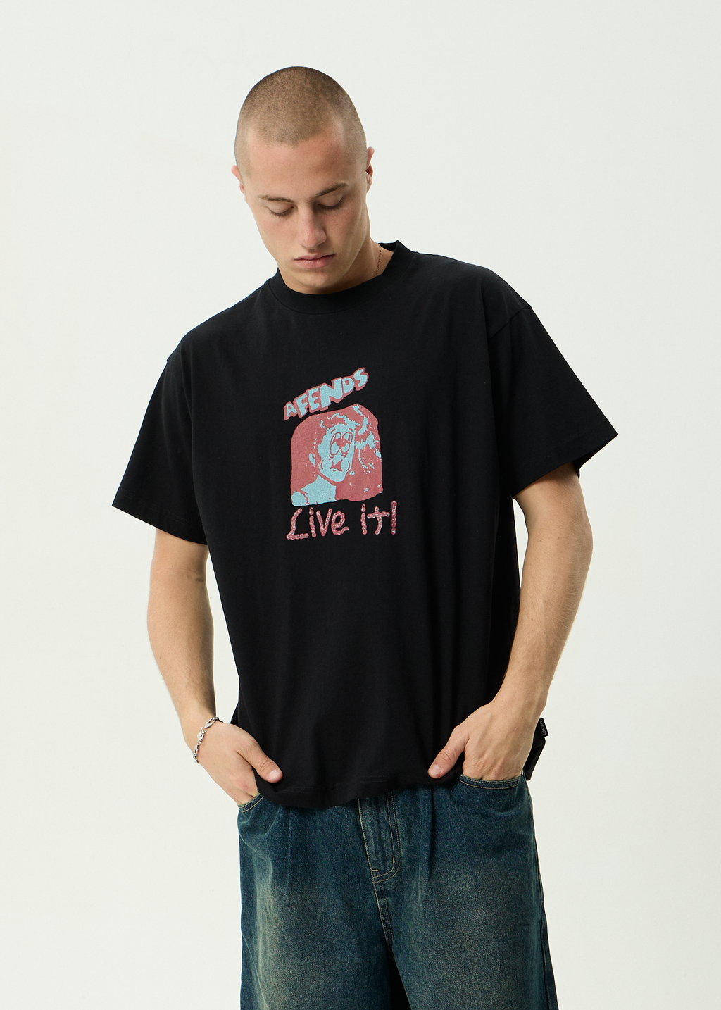 AFENDS Mens Live It - Recycled Boxy Fit Tee - Black