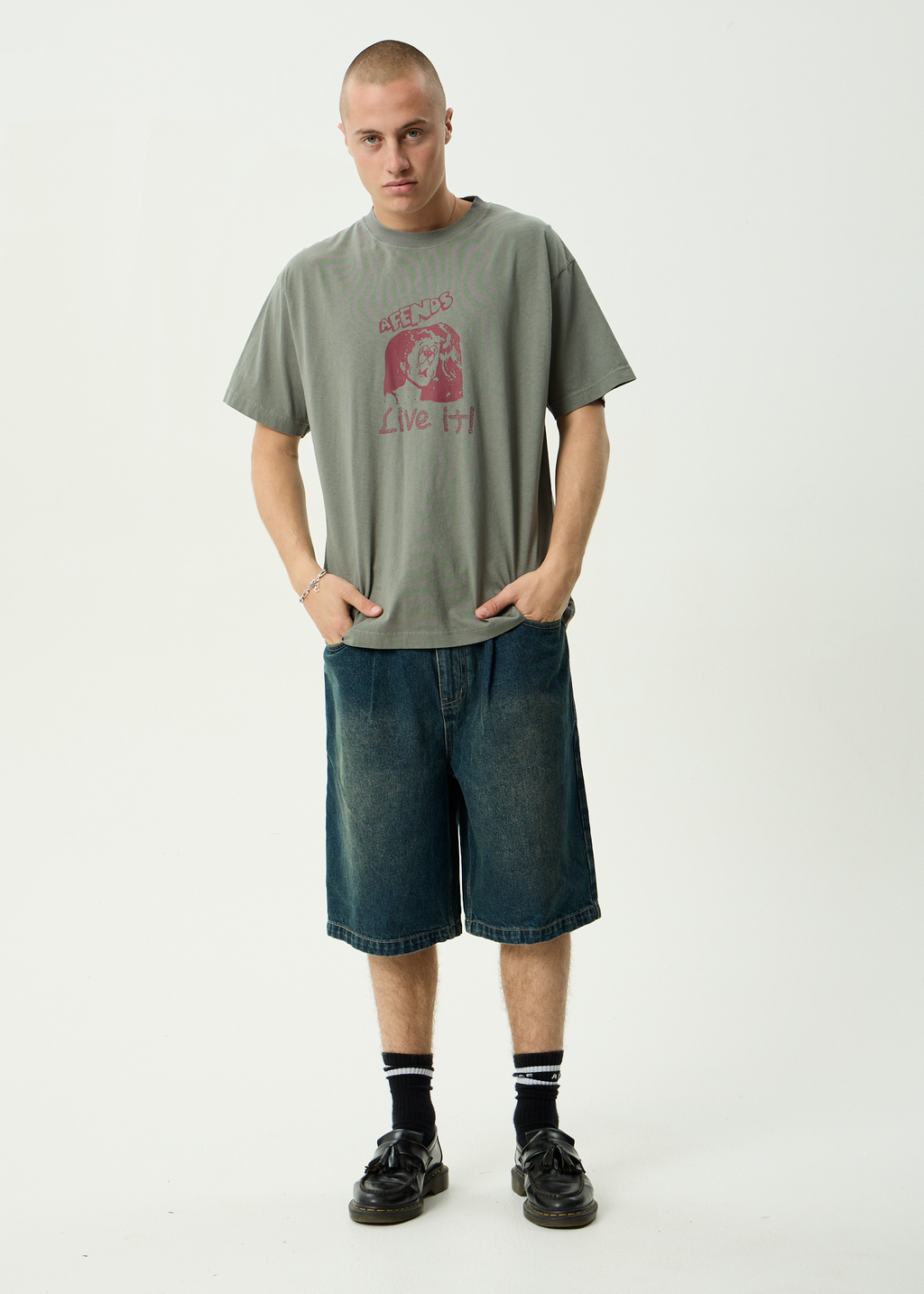 AFENDS Mens Live It - Recycled Boxy Fit Tee - Washed Sycamore