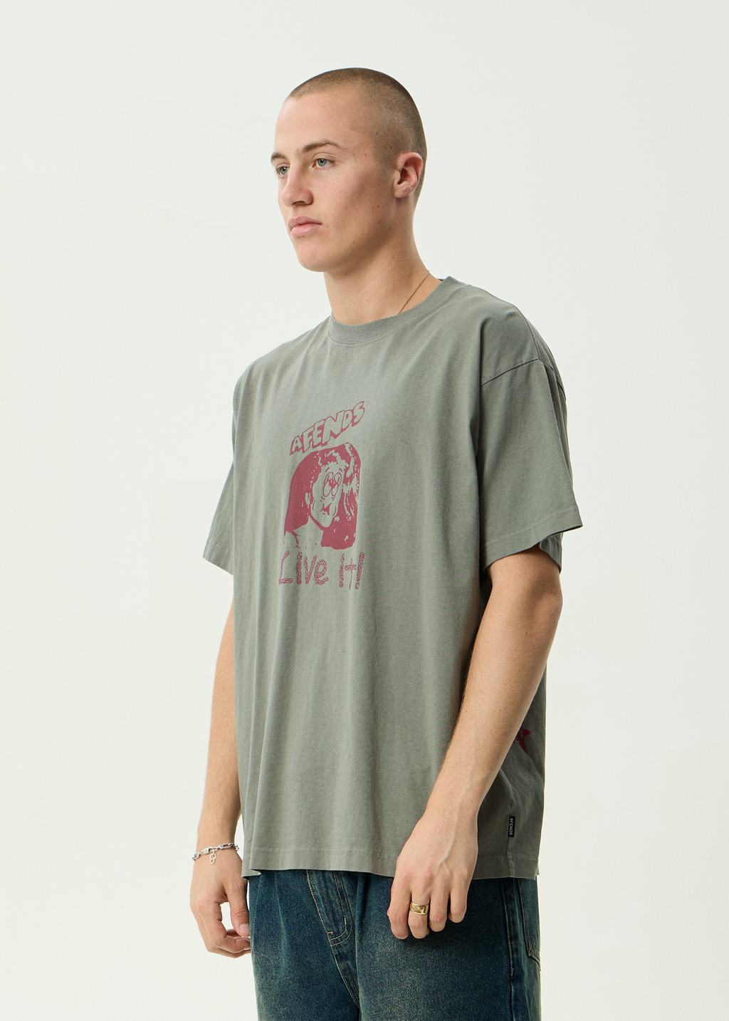 AFENDS Mens Live It - Recycled Boxy Fit Tee - Washed Sycamore