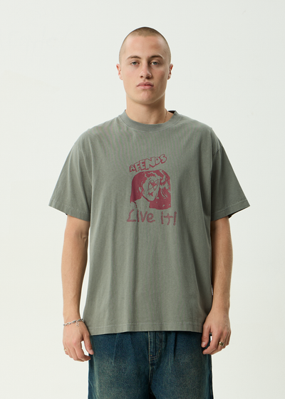 AFENDS Mens Live It - Recycled Boxy Fit Tee - Washed Sycamore