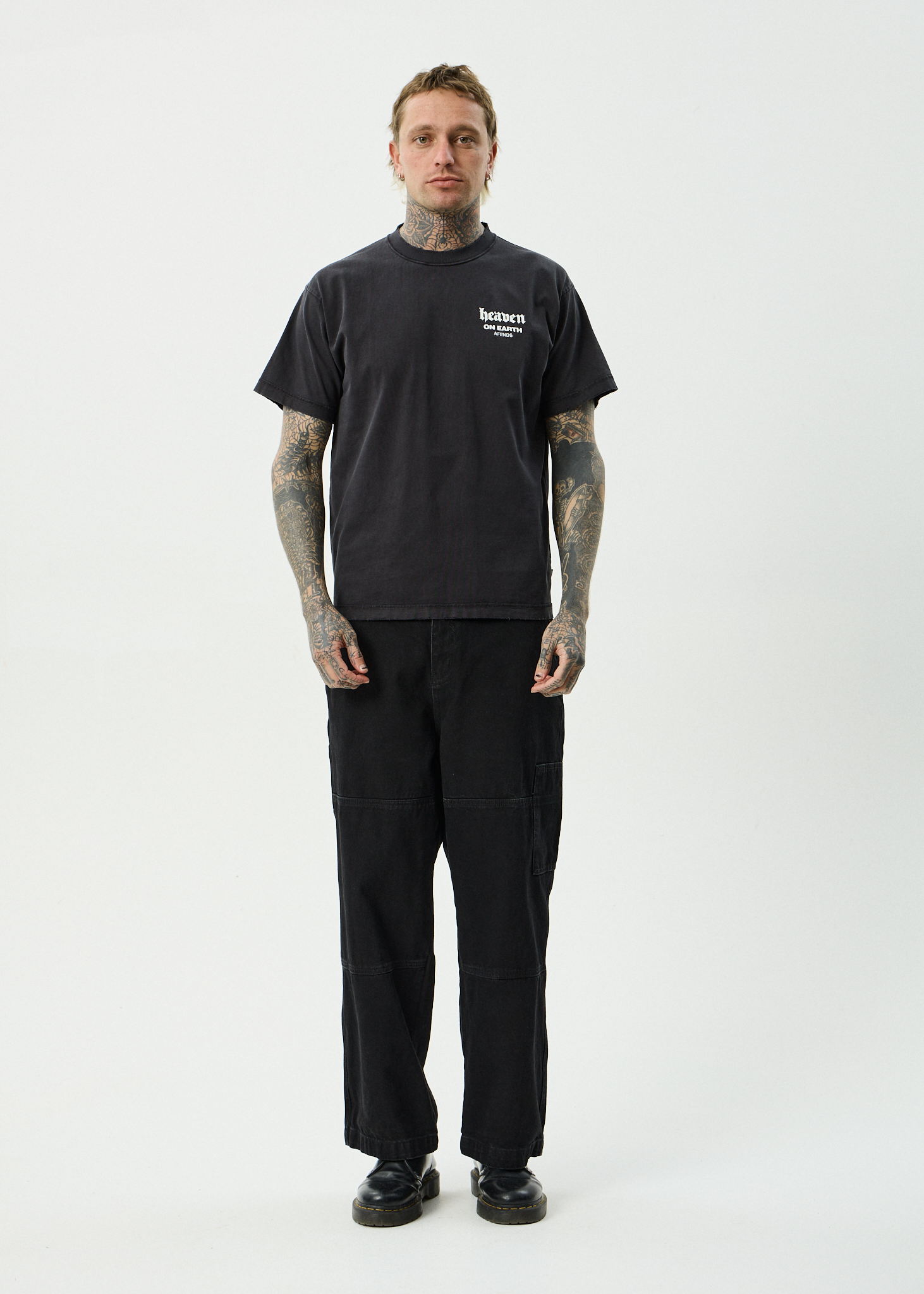 AFENDS Mens Heaven - Recycled Heavyweight Boxy Fit Tee - Stone Black