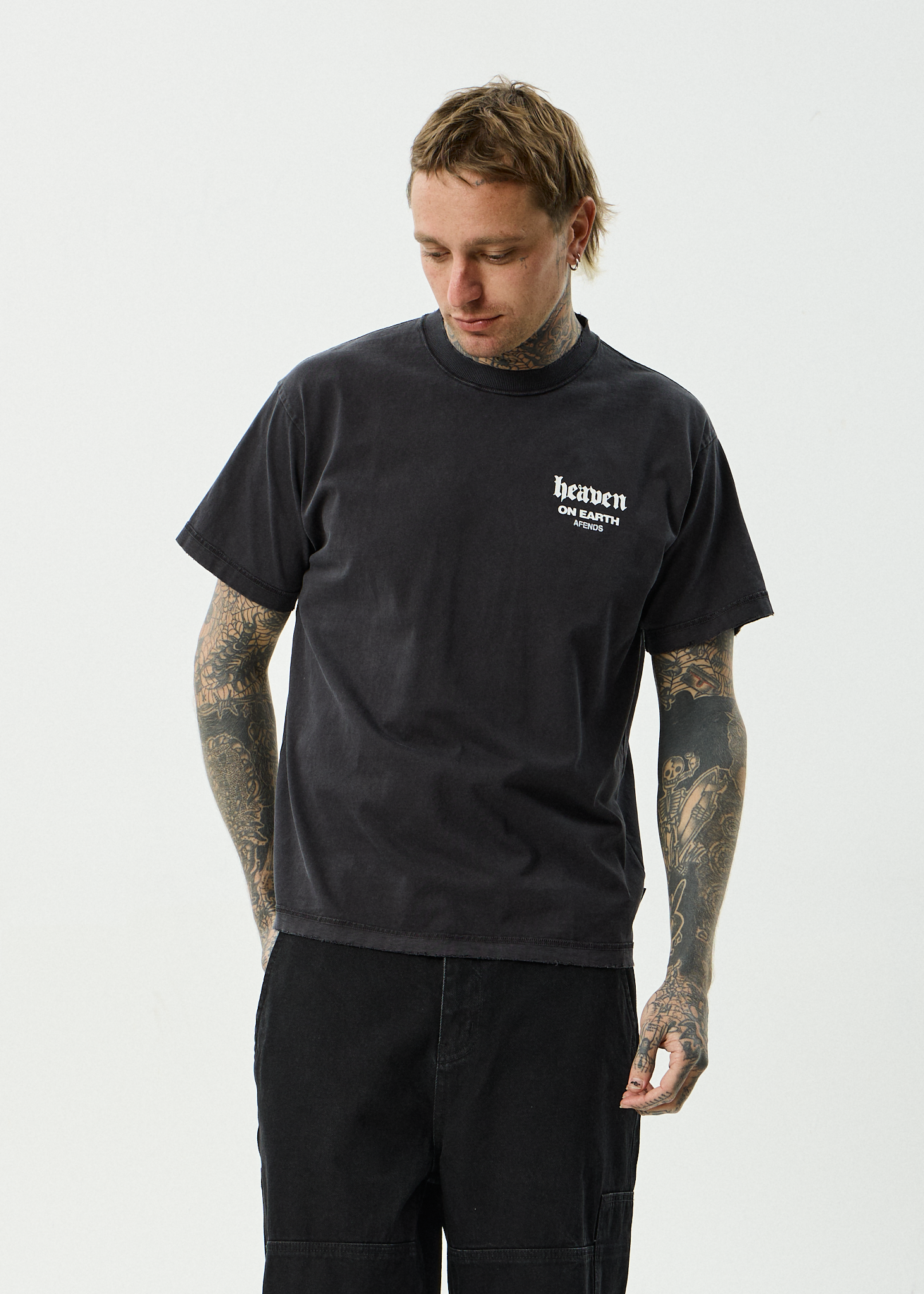 AFENDS Mens Heaven - Recycled Heavyweight Boxy Fit Tee - Stone Black