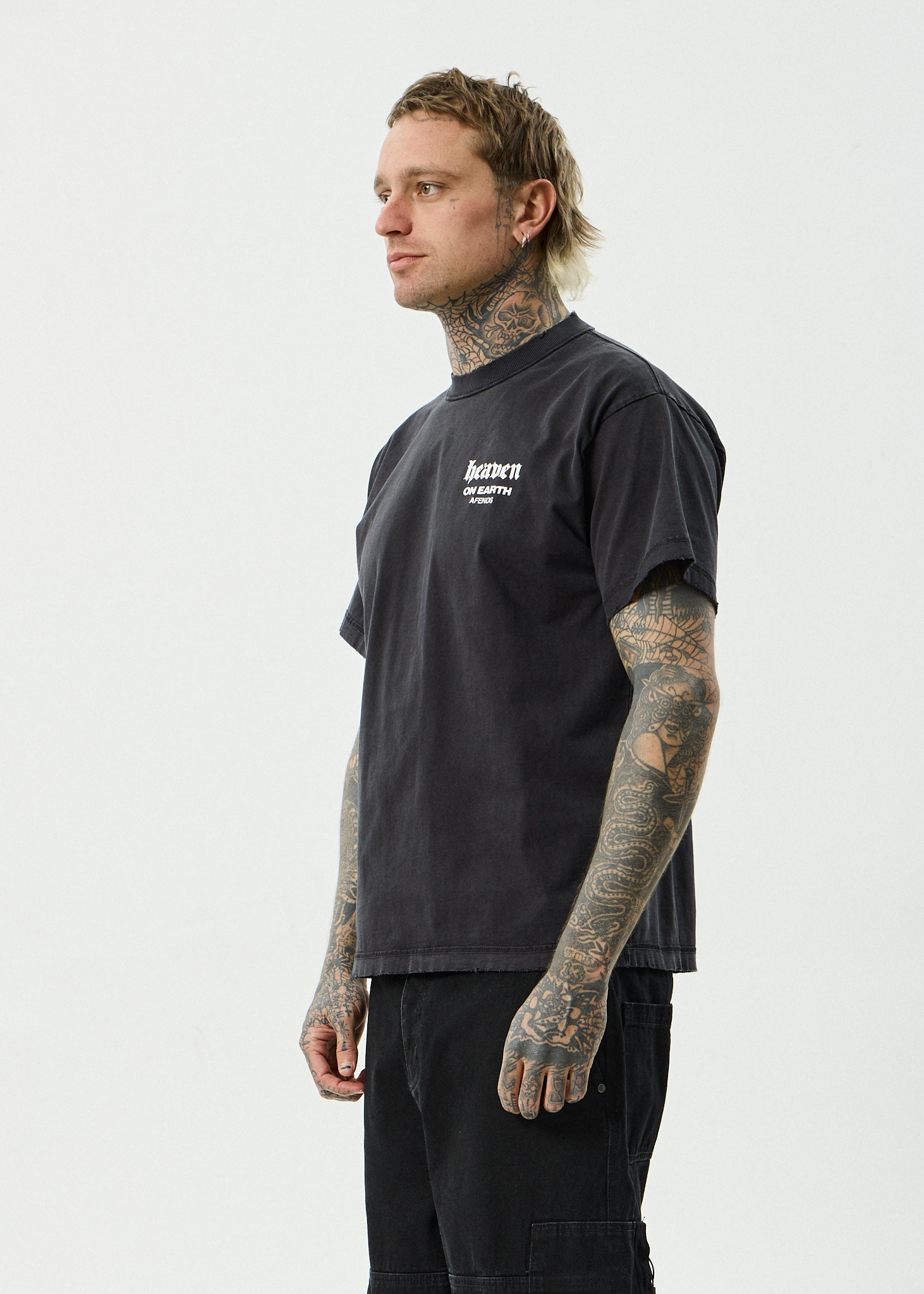 AFENDS Mens Heaven - Recycled Heavyweight Boxy Fit Tee - Stone Black