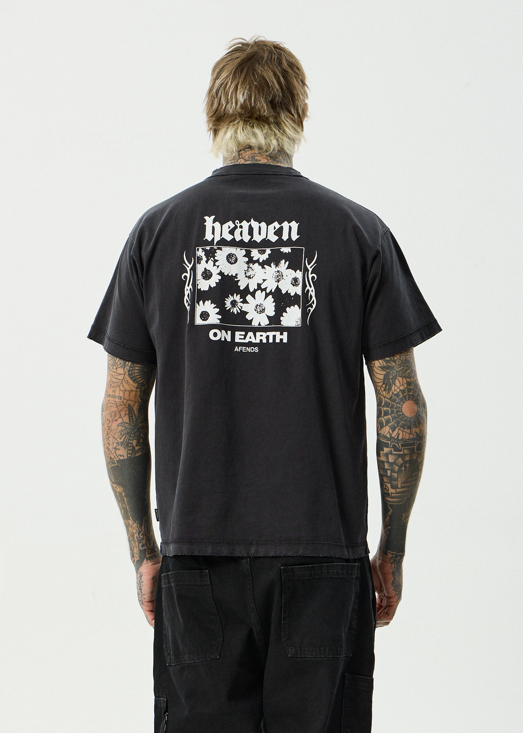 AFENDS Mens Heaven - Recycled Heavyweight Boxy Fit Tee - Stone Black