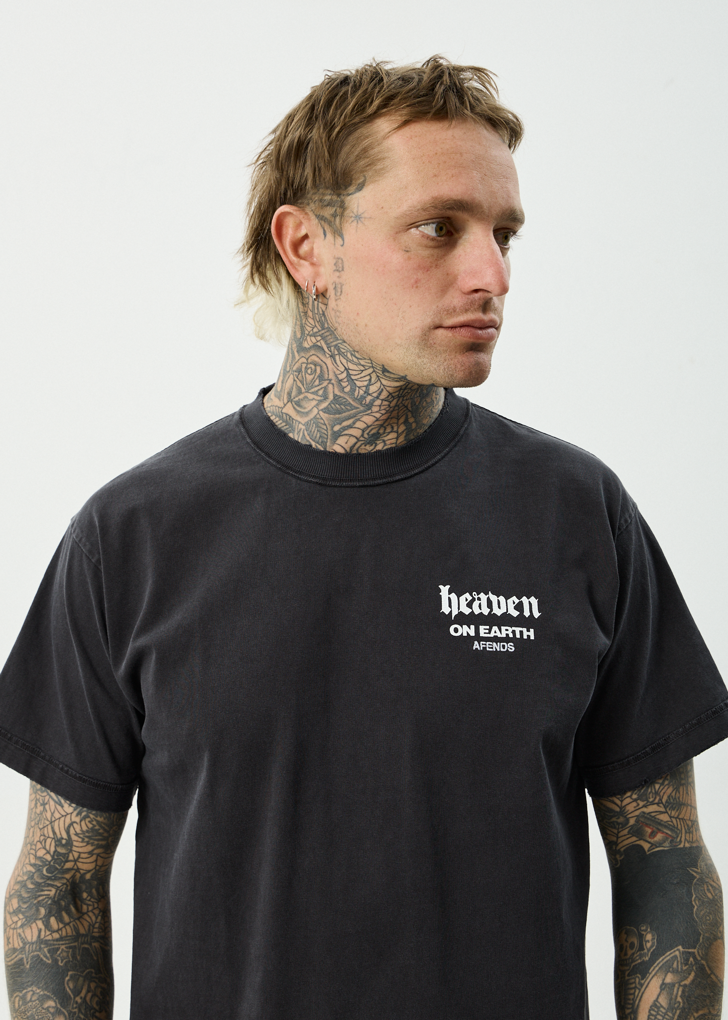 AFENDS Mens Heaven - Recycled Heavyweight Boxy Fit Tee - Stone Black