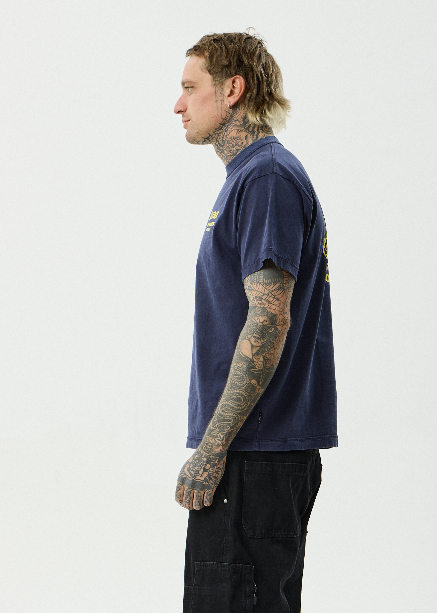 AFENDS Mens Heaven - Recycled Heavyweight Boxy Fit Tee - Washed Deep Sea