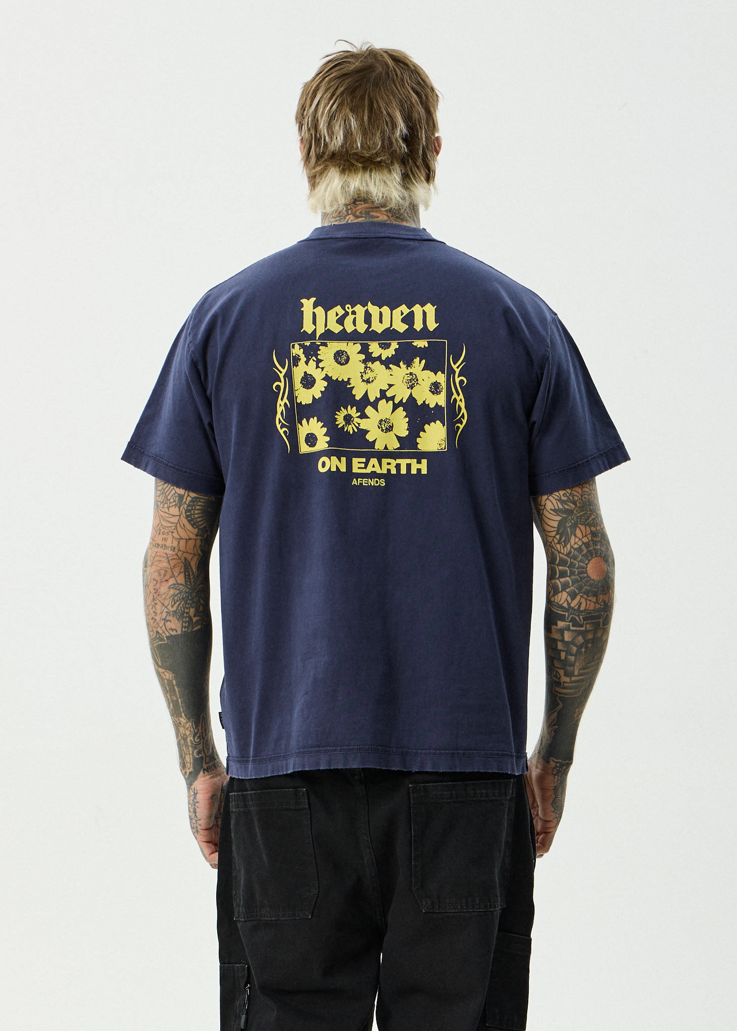 AFENDS Mens Heaven - Recycled Heavyweight Boxy Fit Tee - Washed Deep Sea