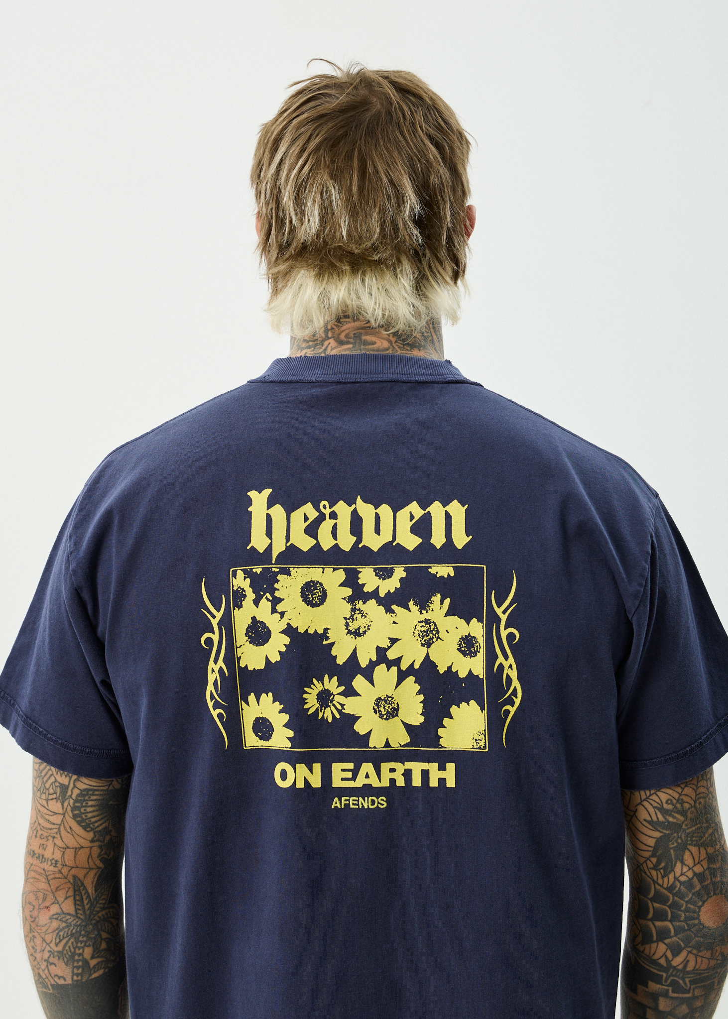 AFENDS Mens Heaven - Recycled Heavyweight Boxy Fit Tee - Washed Deep Sea