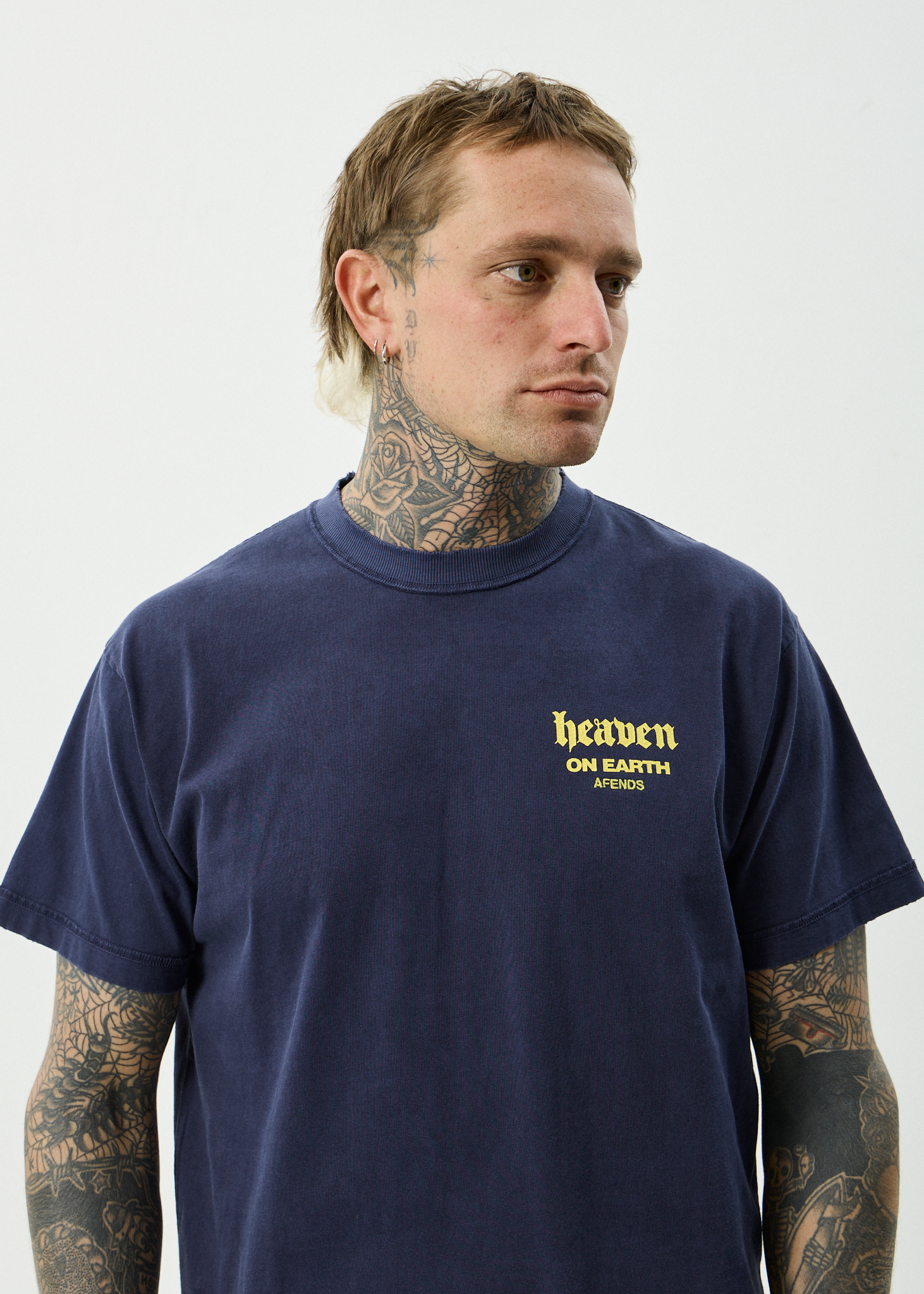 AFENDS Mens Heaven - Recycled Heavyweight Boxy Fit Tee - Washed Deep Sea