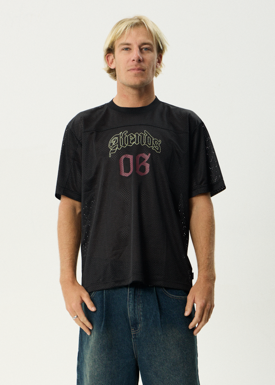 AFENDS Mens Zero Six - Mesh Jersey Boxy Tee - Black