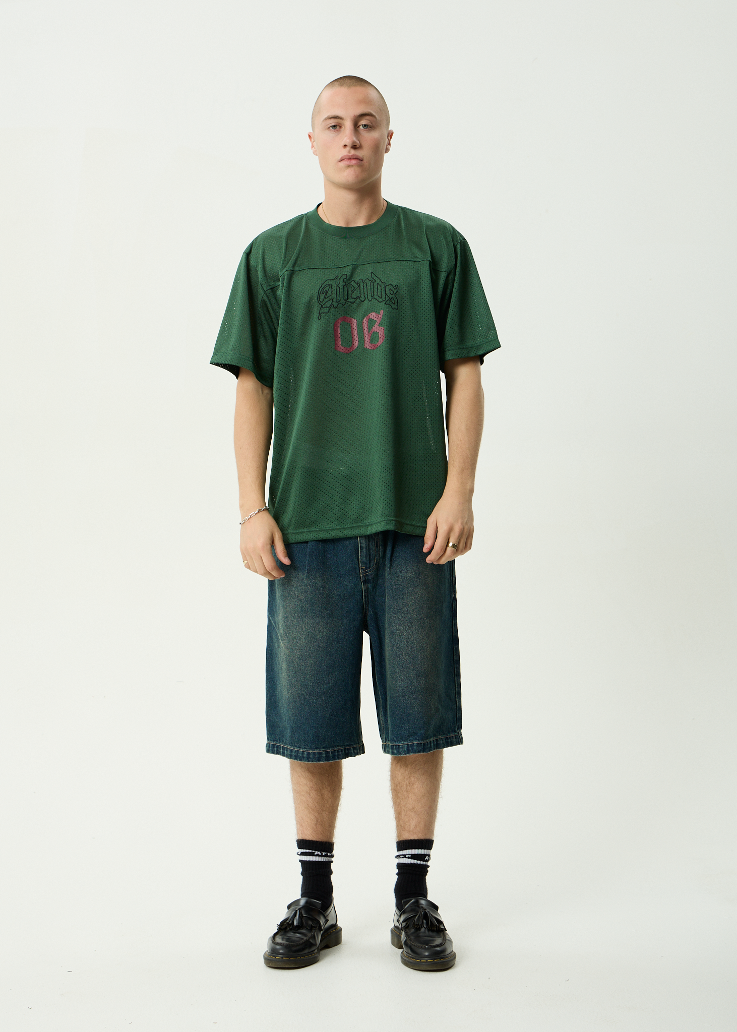 AFENDS Mens Zero Six - Mesh Jersey Boxy Tee - Pine