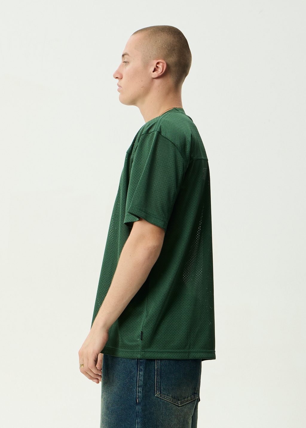 AFENDS Mens Zero Six - Mesh Jersey Boxy Tee - Pine