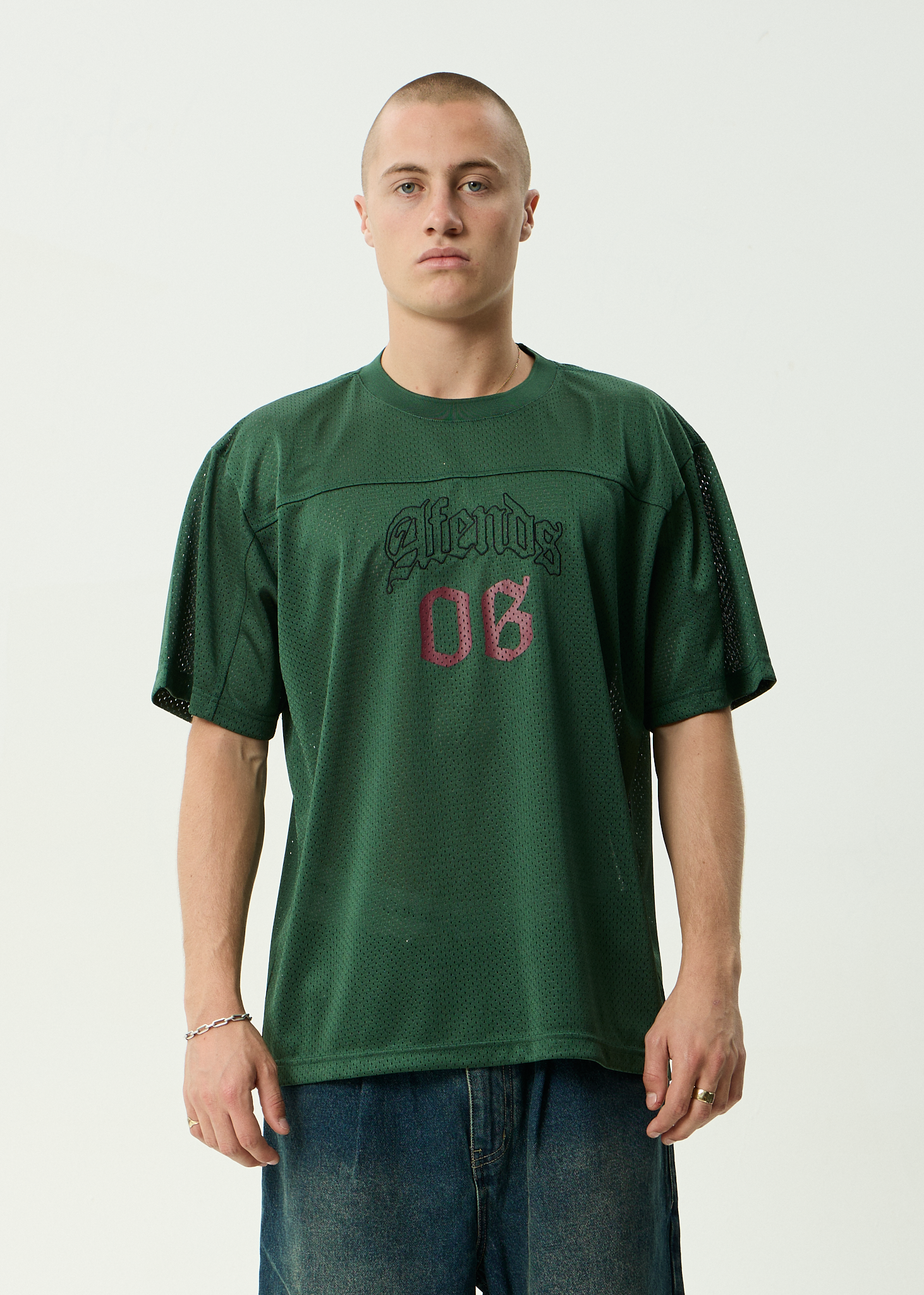 AFENDS Mens Zero Six - Mesh Jersey Boxy Tee - Pine