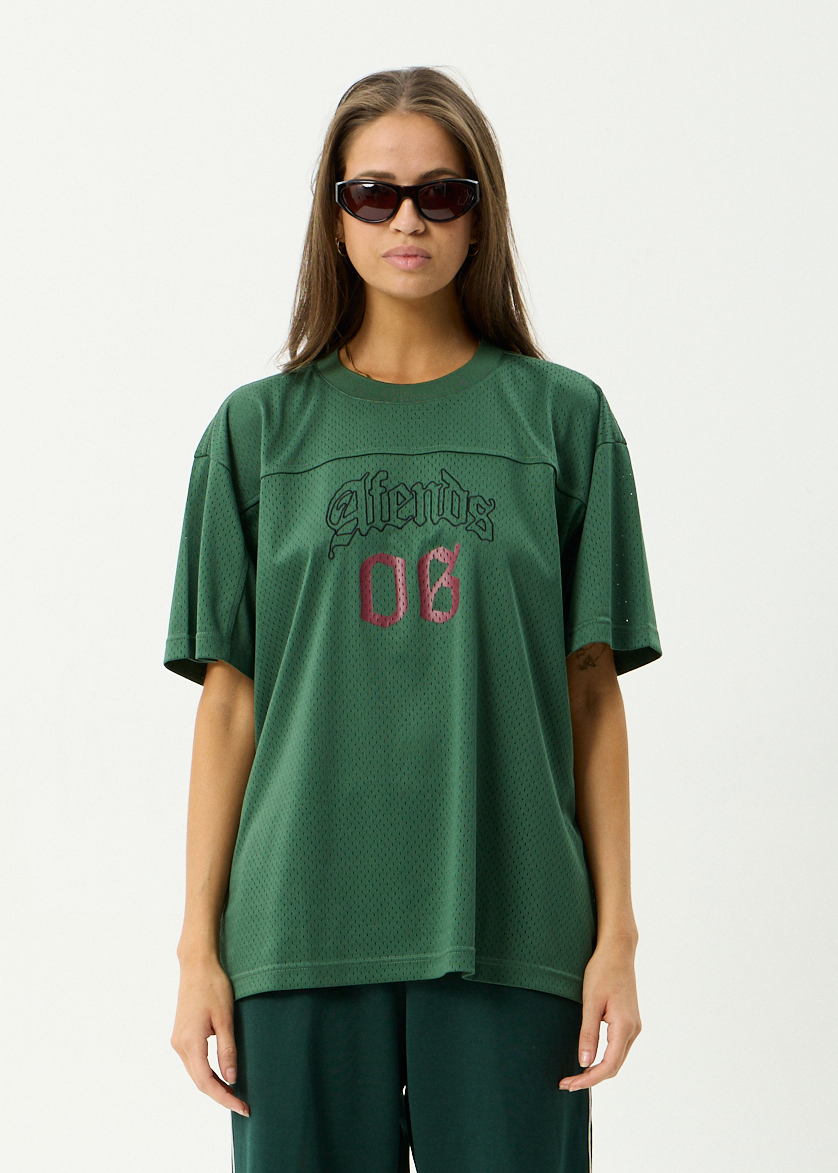 AFENDS Mens Zero Six - Recycled Mesh Jersey Boxy Fit Tee - Pine