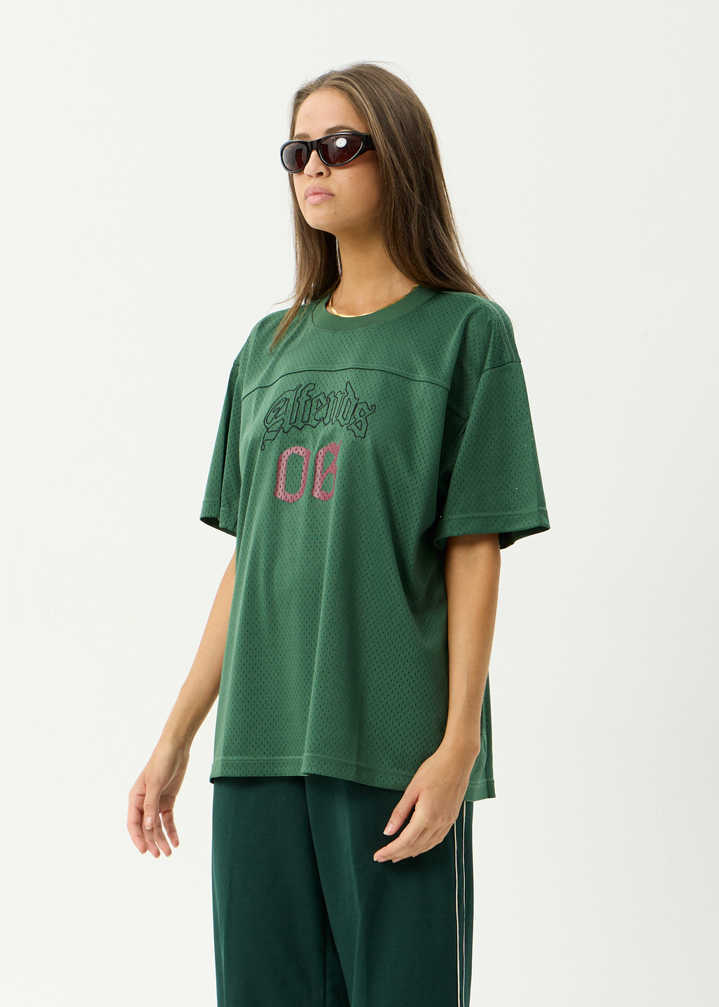 AFENDS Mens Zero Six - Recycled Mesh Jersey Boxy Fit Tee - Pine