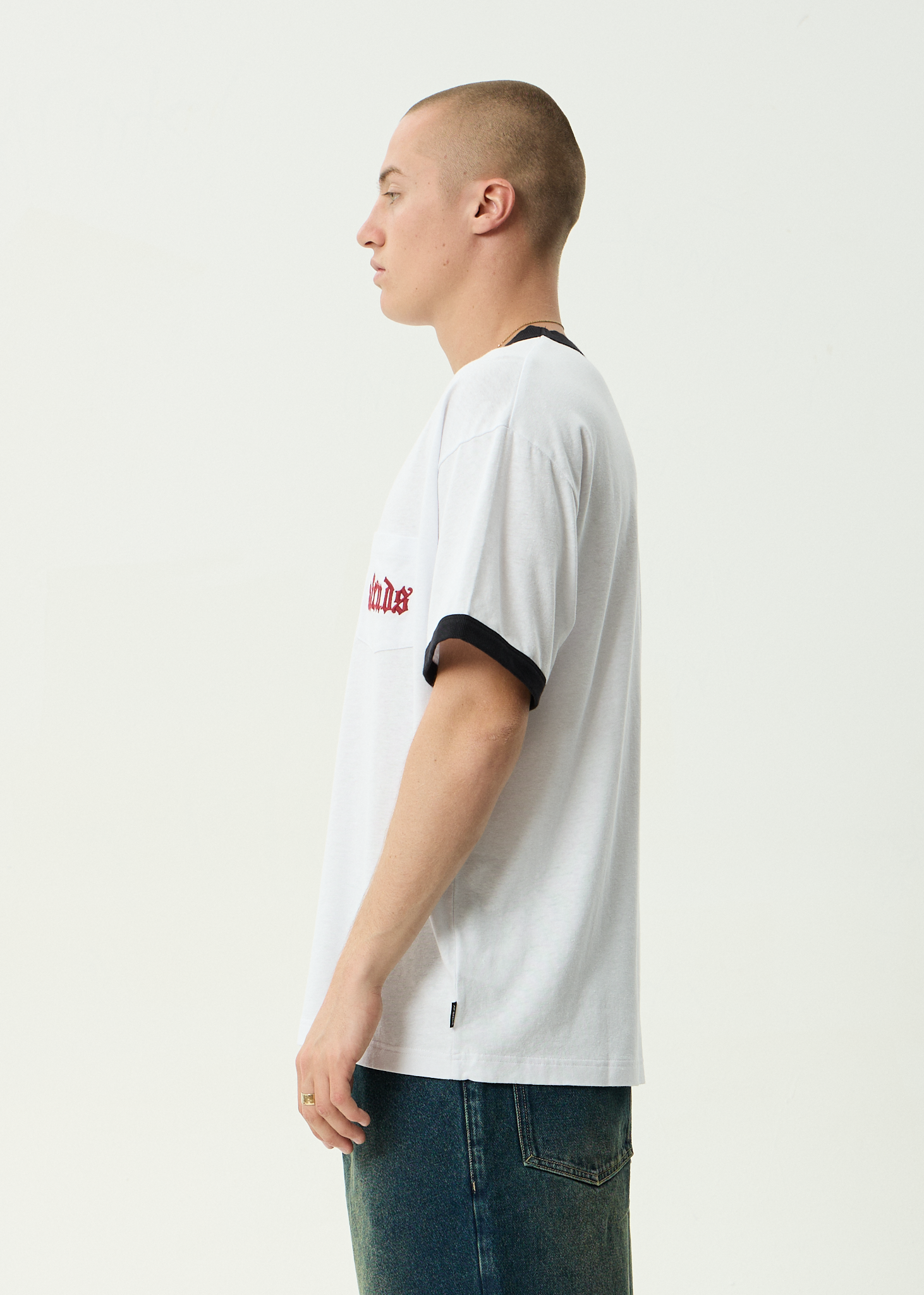 AFENDS Mens Drop Zone - Hemp Boxy Ringer Fit Tee - White