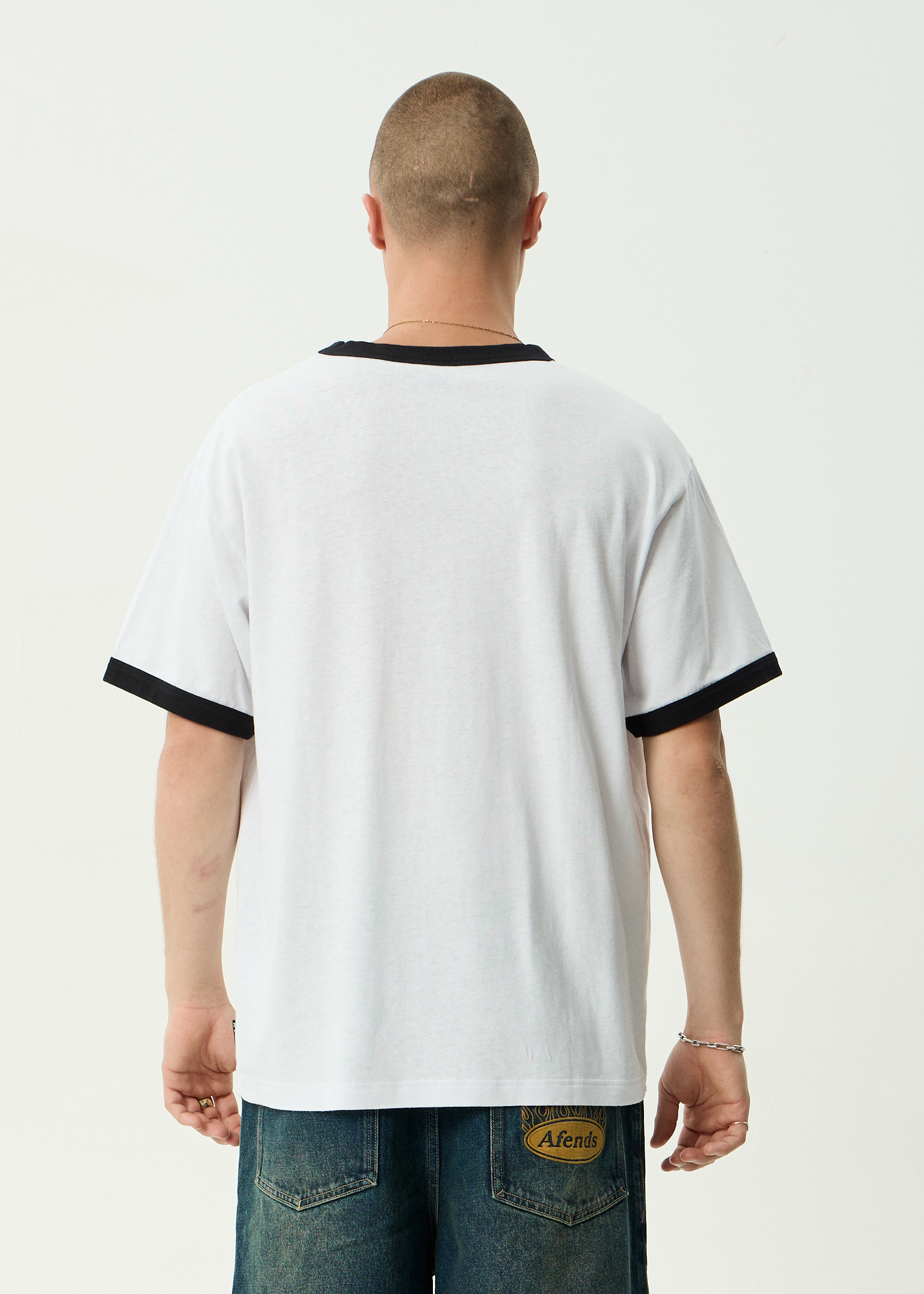 AFENDS Mens Drop Zone - Hemp Boxy Ringer Fit Tee - White