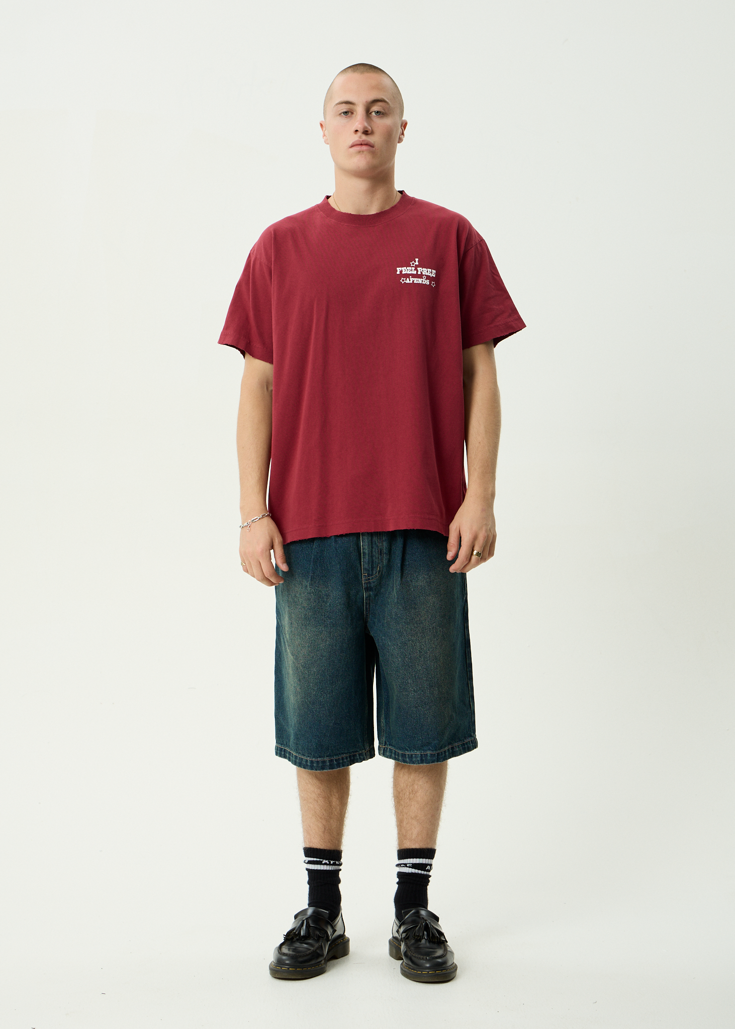 AFENDS Mens Sonoran - Recycled Boxy Fit Tee - Washed Burgundy
