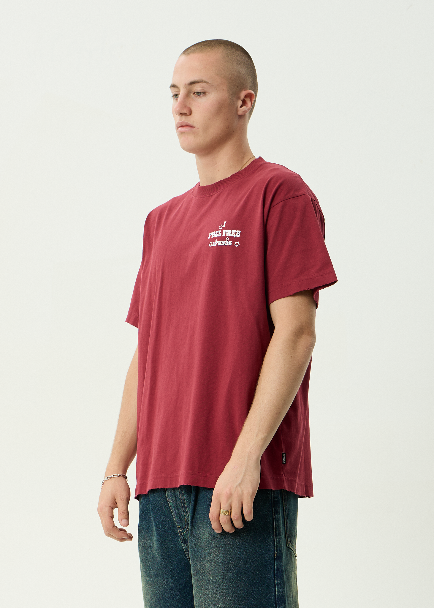 AFENDS Mens Sonoran - Recycled Boxy Fit Tee - Washed Burgundy