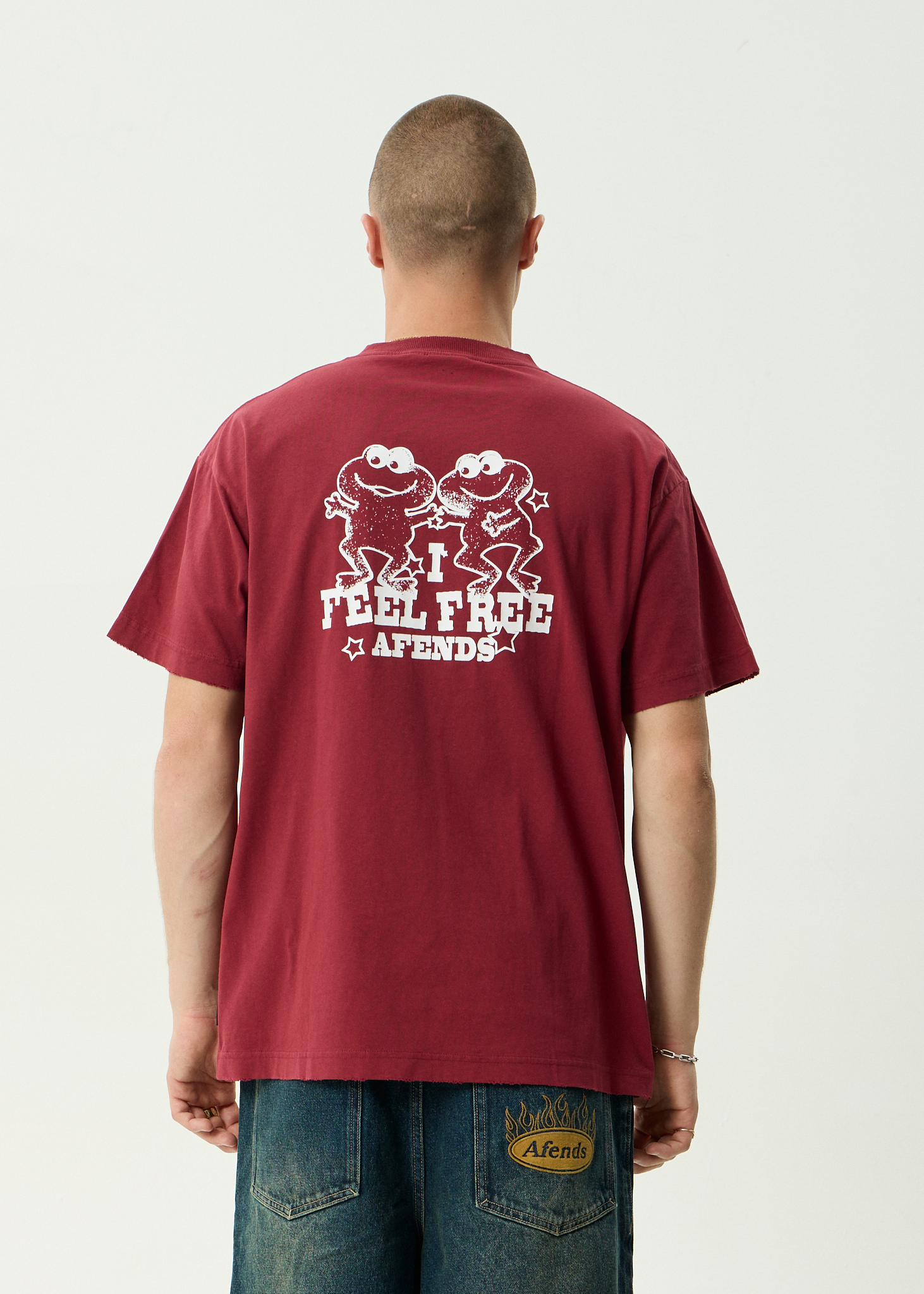 AFENDS Mens Sonoran - Recycled Boxy Fit Tee - Washed Burgundy