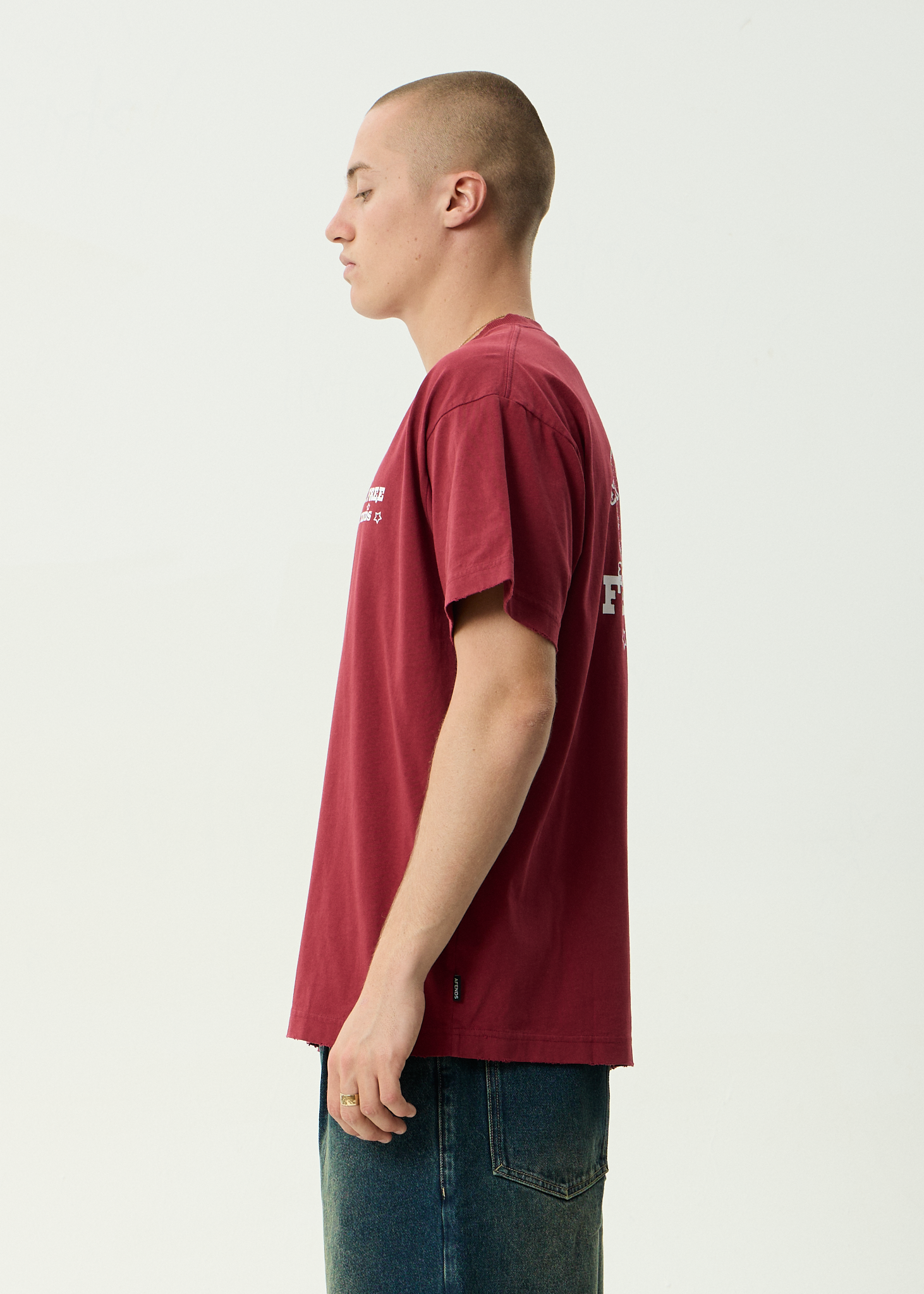 AFENDS Mens Sonoran - Recycled Boxy Fit Tee - Washed Burgundy