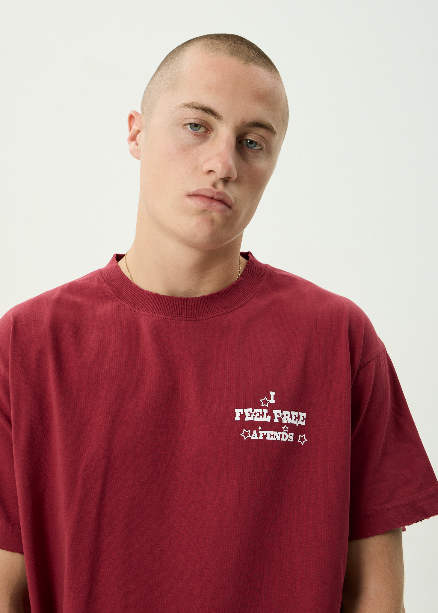 AFENDS Mens Sonoran - Recycled Boxy Fit Tee - Washed Burgundy