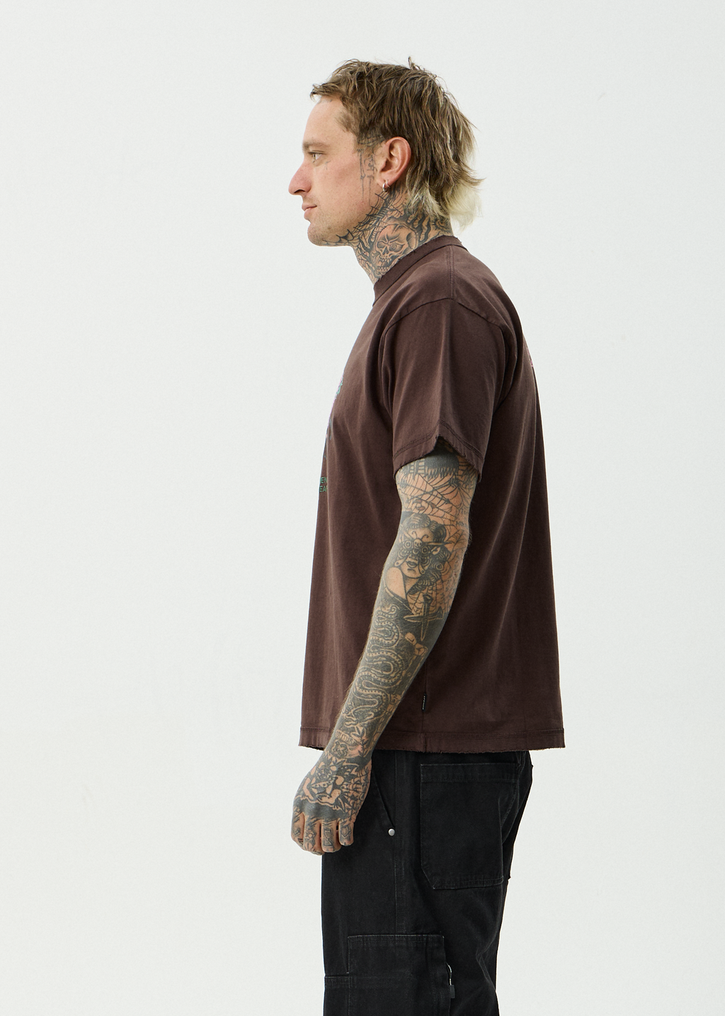 AFENDS Mens Genuine Sentiment - Recycled Heavyweight Boxy Fit Tee - Washed Coffee