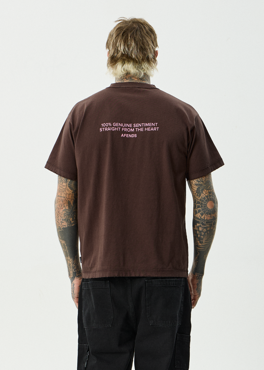 AFENDS Mens Genuine Sentiment - Recycled Heavyweight Boxy Fit Tee - Washed Coffee