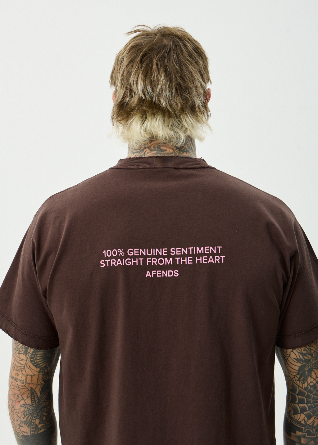 AFENDS Mens Genuine Sentiment - Recycled Heavyweight Boxy Fit Tee - Washed Coffee