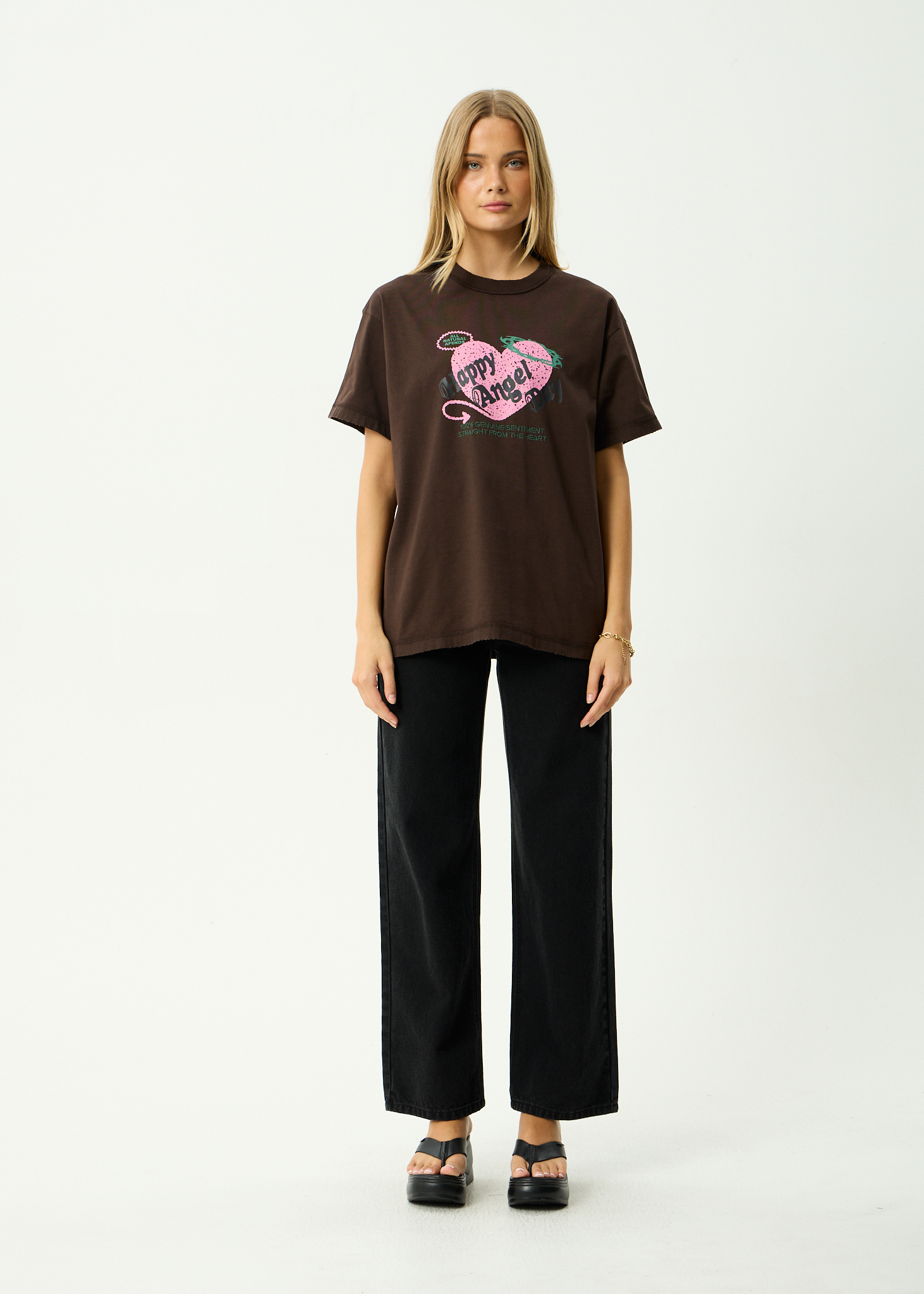 AFENDS Mens Genuine Sentiment - Recycled Heavyweight Boxy Fit Tee - Washed Coffee