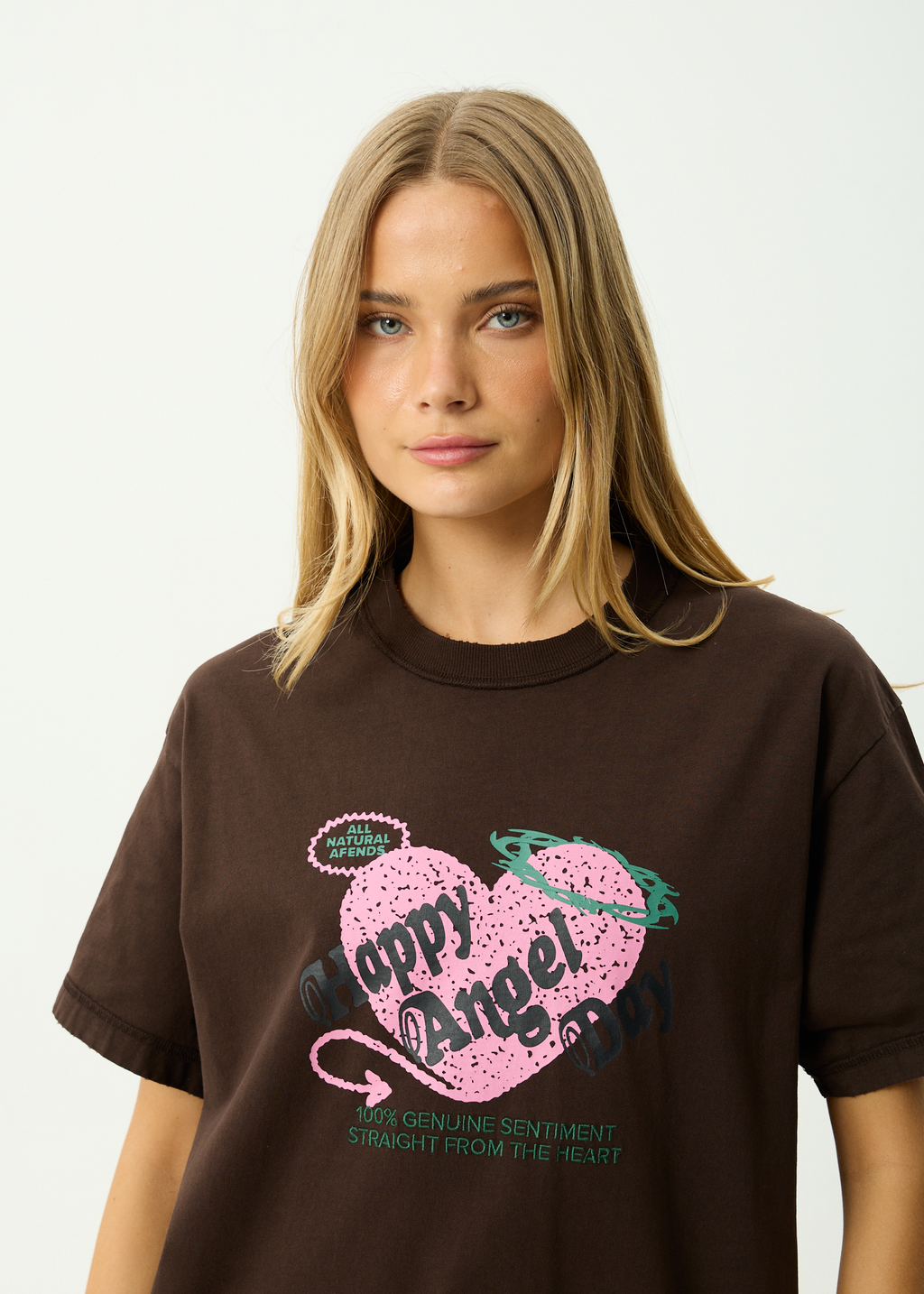 AFENDS Mens Genuine Sentiment - Recycled Heavyweight Boxy Fit Tee - Washed Coffee