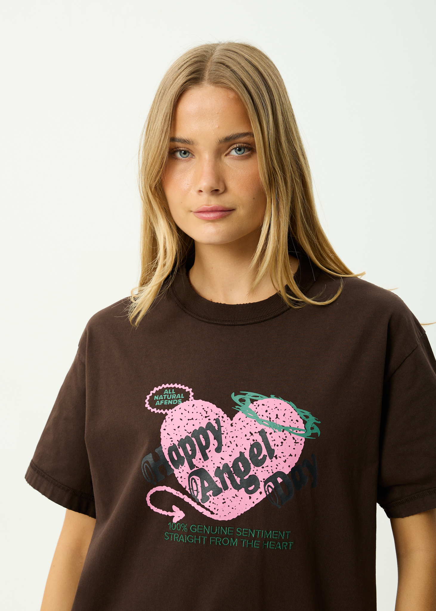 AFENDS Mens Genuine Sentiment - Recycled Heavyweight Boxy Fit Tee - Washed Coffee