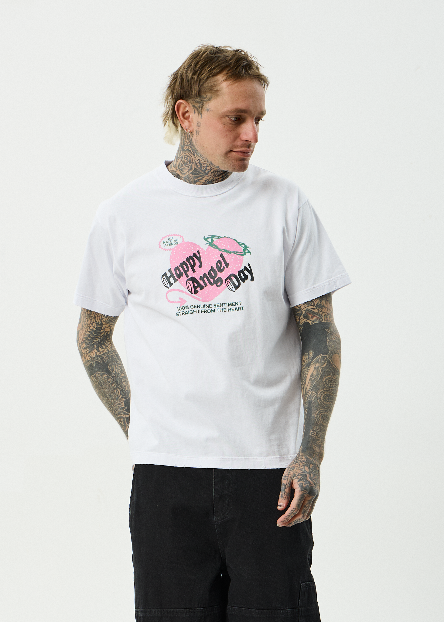 AFENDS Mens Genuine Sentiment - Recycled Heavyweight Boxy Fit Tee - White