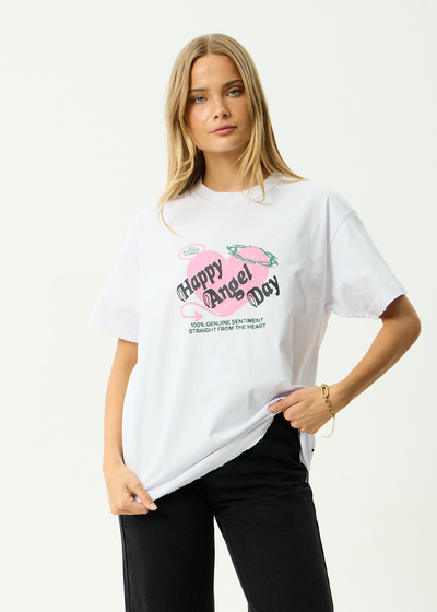 AFENDS Mens Genuine Sentiment - Recycled Heavyweight Boxy Fit Tee - White